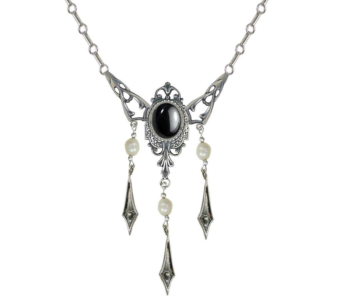 Sterling Silver Victorian Necklace With Hematite